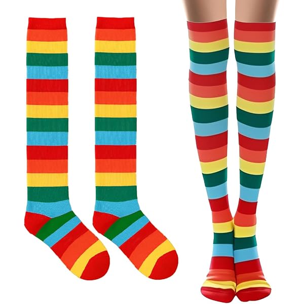 DRESHOW 3 Paia Calzini Alti Al Ginocchio Colorati Calzini Al Ginocchio Alti Da Strega Casual Calzini Da Calcio A Righe Per Uomo Donna