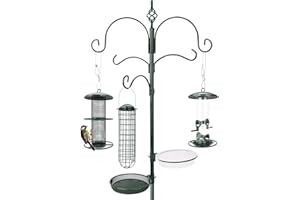 wildtier liebe Vogel Futterstation aus wetterfestem Metall, Höhe 235cm, Grün - Komplettset inkl. Vogeltränke und Futterteller für Mehlwürmer Körner Erdnüsse, Vogelbad