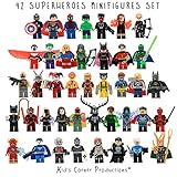  Kids Corner Productions - Super Heroes Lego Figures 42 Set Mini Figure Figure Marvel y DC Comics - Bolsa de fiesta con Batman, Spiderman, IronMan, Thor, DeadPool y muchos otros