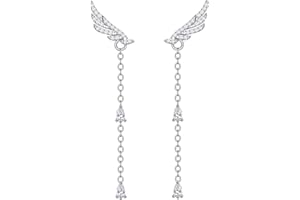 QUKE Damen 925 Sterling Silber Weiß Zirkonia Kristall Engelsflügel Form Ear Cuff Dangly Ohrhänger Hängend Elegante Ohrringe Für Hochzeit