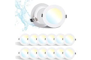 Grebeam 12 Pack LED Recessed Downlights, 7W, IP44 Bathroom & Kitchen Ceiling Spot Lights, 3CCT Adjustable (3000K/4000K/6000K), Fits 95-110mm Holes