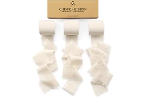 Ligtmor Ruban en Mousseline de Soie, Fait Main avec Franges, Total 3,8 cm x 19,2 m, Ruban Effiloché pour Invitations de Mariage, Bouquets de Mariée, Cadeaux Emballages, Bricolage