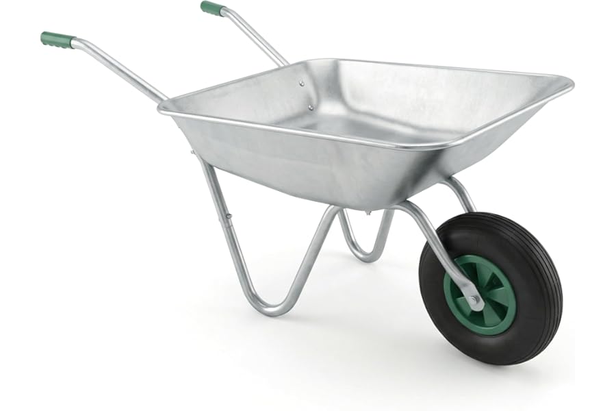 65L Wheelbarrow Home Garden, Heavy Duty Cart Galvanised Wheel Barrow with Pneumatic Tyre 100KG Load-Bear, Strong Large Transport Trolley Handcart, Suitable for Garden Work
