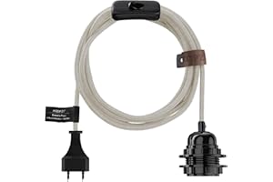 Hoopzi - Fil électrique en Tissu de 4,5M pour Éclairer Partout Chez Vous - Douille Ampoule E27 avec Interrupteur - Créez Votre Suspension Luminaire, Baladeuse, Lampe Suspendue - Bala Lin Naturel/Noir