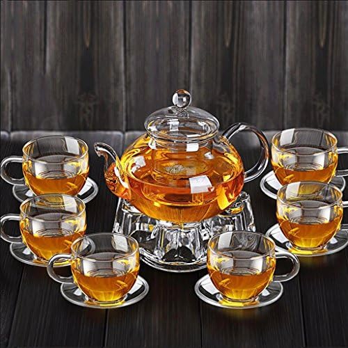 ZHAOJING Thickening Glass Kung Fu Tea Set Home Filter Heat-resistant Glass Tea Flower Teapot Package 600ml (teapot +6 Cups +6 Coasters + Teapot Base)