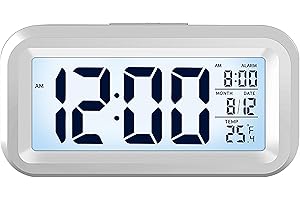 APM Snooooze Réveil Numérique pour Chambre, Horloge de Bureau à Piles, Alarm Clock Numérique avec Veilleuse Intelligente, Affichage 12/24H - C°/F° - Date, pour Ado, Adulte et Enfant, Blanc, 425032
