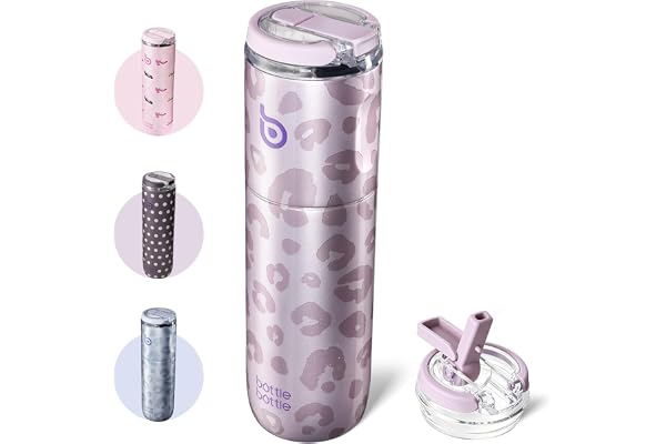 BOTTLE BOTTLE Stainless Steel Water Bottle with Transparent Lid (pink core) | stainless steel bottle with clear lid leak proof seal dust proof straw Keeps drinks hot or cold Good for gym and travel