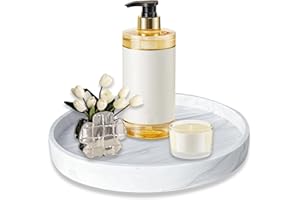 LELE LIFE Marble Vanity Tray Silicone Bathroom Tray, 18cm Decorative Bathroom Counter Tray Perfume Tray, Coffee Table Dresser Countertop Decor for Candle Jewelry Key (Round)