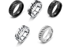 VELESAY 5 Piezas Anillos Hombre Acero Inoxidable Vintage Cadena Anillos Giratorios Anillos para Hombres Anillos Hombre Negro Anillo Giratorio Hombre Anillos de Acero Mujer Anillo Hombre Giratorio