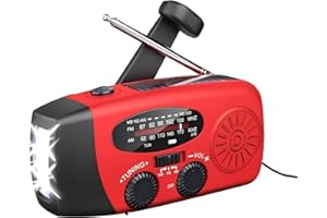 GEEVORKS Wind up Solar Radio battery, torch, solar powered radio AM/FM/NOAA, with Solar Charging & Hand Crank & 2000mAh Battery Operated LED Flashlight Cell Charger Reading Lamp