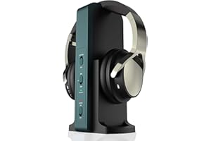 RYBOZEN Cuffie senza fili per TV, cuffie over-ear con stazione di ricarica digitale da 2,4 GHz, per TV, HiFi e DVD, trasmettitore con porta ottica e Aux