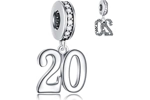 GLOWDAS 10 à 25 28 30 31 33 35 36 40 45 50 55 60 65 70 75 80 charms anniversaire, convient au bracelet/collier d'anniversary européen, perles pendentif numéro en argent sterling 925, cadeaux pour famille/amis