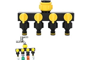 Dynaeuty Sdoppiatore Rubinetto Giardino, Raccordo Tubo Acqua Giardino, Attacco Rapido Acqua, Connettore per Tubi Irrigazione, Distributore Acqua 4 Vie per Giardinaggio(B)
