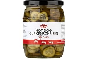 ‎HOT DOG WORLD HOT DOG WORLD Süß-Saure Hot Dog Gurkenscheiben, Vegan, Knackiger Gurkensalat für Hot Dogs, Burger, Sandwiches (530 g)