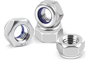 Ecrou M6 Inox | Leryati 20 pièces Écrou Nylstop Inox M6, A2 V2A Écrous Autobloquant (DIN 986 / ISO 106110) Ecrous Frein Hexagonal de Blocage en Nylon, Filetage Métrique Standard Frein