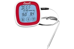 Escali DHR1-R Termometro digitale touch screen con sonda in acciaio inox e timer, rosso