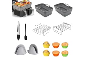 KAIWUQN Accessoires air fryer ninja dual 9.5L, 14PCS accessoires Double Zone Air Fryer pour NinjaFoodi AF300EU, AF400EU, Cecotec 9L, Ninja Foodi Accessoires Dual pour friteuse à air (ninja dual 14pcs)