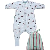 Molis&amp;co. Pyjamas Blanket with Removable Sleeves, Non-Slip Socks, TOG 2.5 Winter Animals Print, 100% Cotton, Oeko-Tex 100 Cer