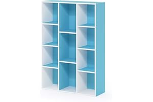 Furinno Luder Libreria reversibile a 11 cubi con scaffale aperto, Bianco/azzurro