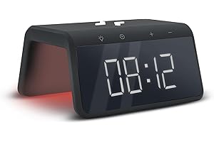 mooov 477358 - Sveglia Midnight con caricatore a induzione da 15 W per telefono (ricarica senza fili), simulazione alba luminosa, schermo digitale, porta USB-A, colore: nero