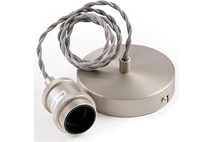 COZZY Vintage Ceiling pendant light fitting, Light Grey Twisted Braided Flex,E27 Lamp Holder Suspended Pendant Light Fitting Kit-Satin Nickel