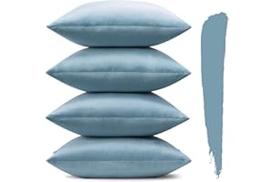 Sungeek Set of 4 Decorative Cushion Covers Solid Soft Velvet Pillow Covers with Invisible Zipper Square Throw Pillow Cases for Sofa Car Patio Bedroom Living Room 45x45cm Light Blue