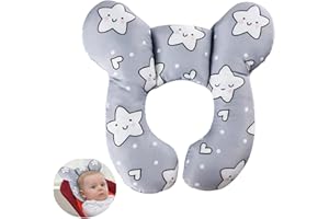 gudong Bébé Voyage Oreiller Poussette Siège De Voiture Doux Tête Et Cou Soutien Oreiller Bébé Voyage Cou Oreiller pour Les Nourrissons 0-1 Ans (étoile Blanche)