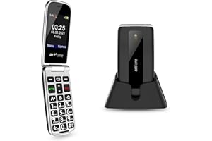 ABUBU Artfone F20 Mobiltelefon für ältere Menschen mit Deckel, große Tasten, SOS-Taste, Ladestation, schnelle Anrufe, einfach, hohe Lautstärke, lange Akkulaufzeit, spanische Sprache, Schwarz