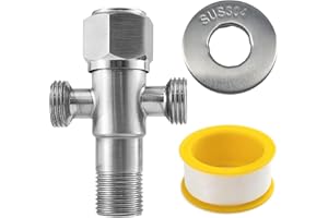 CYILIUEN G1/2" Double Water Outlet Bathroom Angle Valve Stainless Steel Angle Valve Wall Mounted for Kitchen, Bathroom, Toilets, 1407A8