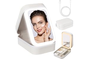 XINRONGDA Kosmetiktasche mit Beleuchtetem Spiegel, 3 Farben LED Make Up Tasche, Schminktasche mit Spiegel und Licht, Travel Makeup Bag, Reise Kosmetikkoffer,Tragbare Schminktasche Geschenk für Frauen(Weiß)