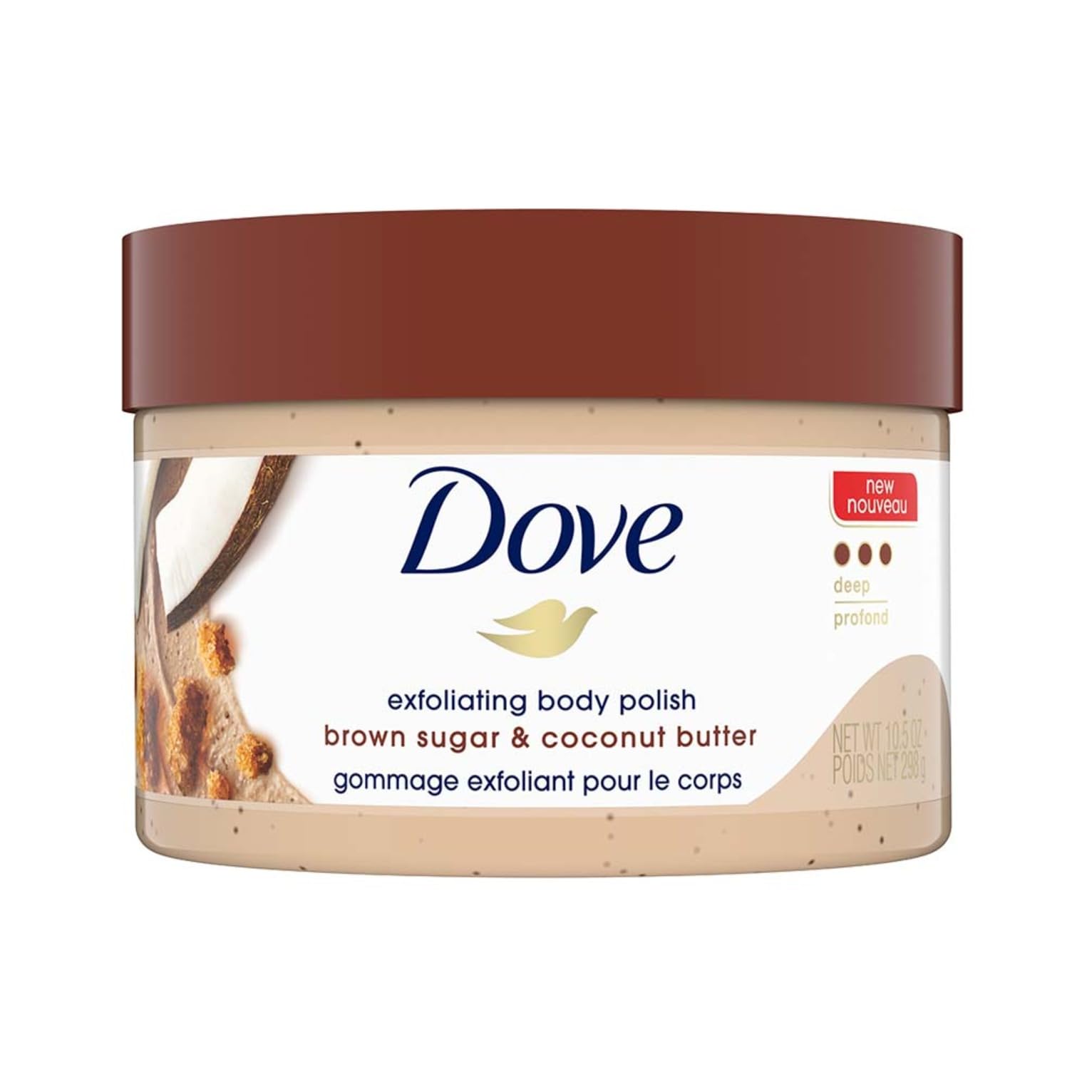 Dove Exfoliating Body Polish Scrub for Dry Skin with Brown Sugar & Coconut Butter, Gently Exfoliates and Moisturizes for Inst