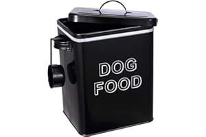 Morezi Contenedor de comida para mascotas, caja de comida para perros, con tapa y cuchara, adecuado para almacenar alimentos secos y bocadillos para mascotas-Perro-Negro