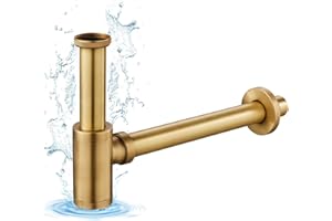 KINKIBOS Design Siphon Universal für Bad Waschbecken & Waschtisch, Reinigungsöffnung, Flaschensiphon in 1 1/4, Abfluss Ablaufgarnitur, Rohr Antik Messing Geruchsverschluss Sifon Abflussrohr