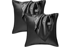 ‎SEIWOHL Seiwohl Satin Kissenbezug 40x40, 2er Set Satin Kopfkissenbezug Pillowcase Kissen Bezug Kissenhülle für Haar und Haut, ähnlich wie Seide, Schwarz