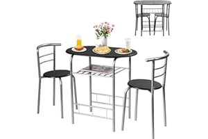 GIANTEX Set di 3 Pezzi da Giardino, Set Tavolo e Sedie, Tavolo con 2 Sedie, Set Mobili da Esterno, Ideale per Cucina, Balcone, Caffetteria, Giardino e Terrazza, Moderno (Argento)