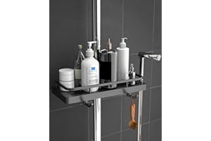 GOOPOOL Portasapone Doccia Senza Forare Portaoggetti Doccia Appendere Mensola per Doccia Gancio per Soffione Adatto per binario [20mm-25mm] 1 Pezzi Nero