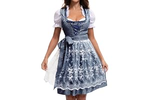 Foreverup 4-delad Dirndl dam midi traditionell klänning, dirndlklänning