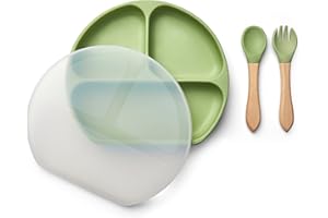 TIGGI LONDON Baby Suction Plate with Lid, Weaning Set, Baby Feeding Set, Ideal for Baby-Led Weaning, Strong Suction, Easy to Clean, Smooth, Safe BPA-Free Toddler Plates (Soft Mint)