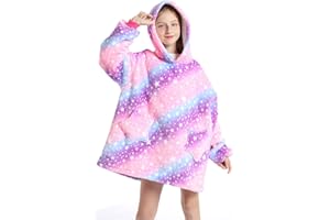 NLAND Sudadera con Capucha para Niñas Niños 7-14 Años Suave y Cómodo Sudadera Manta Oversize de Invierno Cálido y Grueso Batamanta de Forro Polar con Bolsillos y Mangas(Púrpura,Talla única)