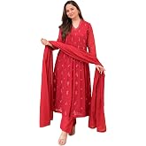 KLOSIA Women Embroidery Solid Anarkali Kurta and Pant Set with Dupatta|Silk|Regular Fit