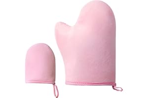KERATOBLEEM 2 Pezzi Guanto Autoabbronzante per Viso e Corpo, Mitt per Crema e Spray Abbronzante, Olio Corpo-Rosa