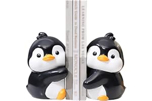JARPSIRY Cute Hug Penguins Decorative Bookends, Unique Animal Book Ends to Hold Books Creative Resin Book Holder Stopper for Home Office Desk Bookshelf Decoration