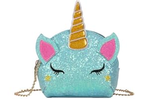 INTVN Bolso Unicornio de Hombro,Brillo Lindo Monedero con Lentejuelasc,3D Bolsa de Mensajero para Mujeres niñas,Del Monedero de Cuero Bolso Azul