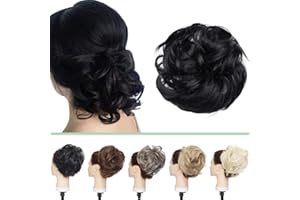 Silk-co Treska z gumową taśmą, syntetyczne kręcone kok, gumka do włosów z włosami, przedłużenie włosów, koński ogon, do wysoko upiętych fryzur dla kobiet, 80 g, kruk czarny