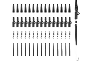 Realure 60 Pcs Lead Clips Carp Fishing Accessories Safety Lead Clips Action Pack with Clips Anti Tangle Sleeves Rubber Tails and Quick Change Swivels for Small Weights,Feeder