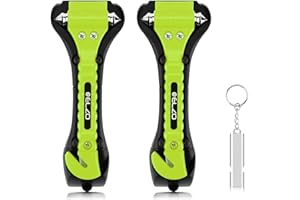 ELZO 2 Pack Car Safety Hammer 2 in 1 Emergency Escape Tool Window Breaker and Seat Belt Cutter Rescue Kit with Survival Whistle(Black+Neon Green)