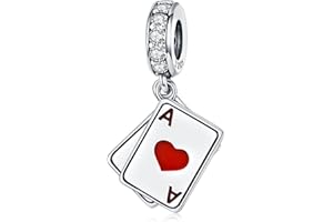 Qings Charm Cartes À Jouer Poker Argent Sterling 925, Pendentif Lucky Poker As de Cœur Pique Compatible pour Bricolage Européen Bracelets & Collier