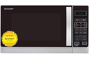 ‎SHARP Sharp R742INW 2-in-1 Mikrowelle mit Grill/ 25 L/ 900 W/ 1000 W Grill/LED-Display/ 8 Automatikprogramme/Gewichtgesteuertes Auftauen/Kindersicherung/Energiesparmodus/hoher Rost/Silber
