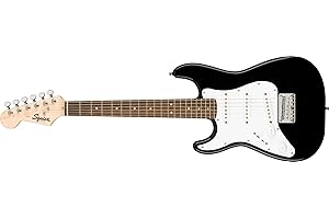 Fender Squier Mini Strat V2, Chitarra Elettrica per Bambini e Principianti, Mancina, Nera, Include Corsi Online Fender Play, Chitarra per Bambini, Chitarra per Principianti