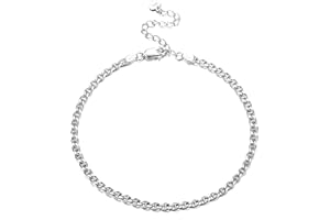 KRFY 925 Bracelet Cheville en Argent pour Femme 18K plaqué Or Blanc Massif Taille Diamant Cubain Figaro Chevrons Mariner Paperclip Link Chaîne Bracelets de Cheville pour Femme Bijoux de Plage